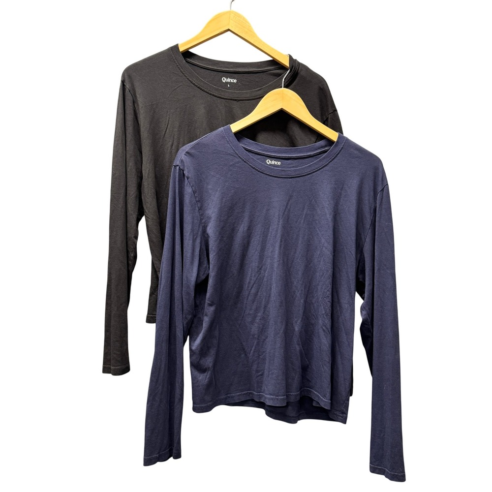Quince Long Sleeve T-Shirt Womens Large Crewneck Navy Blue Black Lot of 2